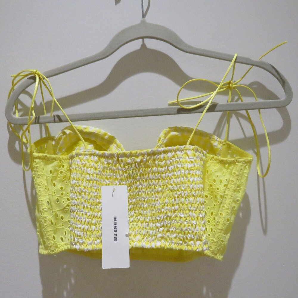 URBAN OUTFITTERS Sweet On You Gingham Eyelet Lace Bustier Top Yellow Cottage NWT - Picture 7 of 10
